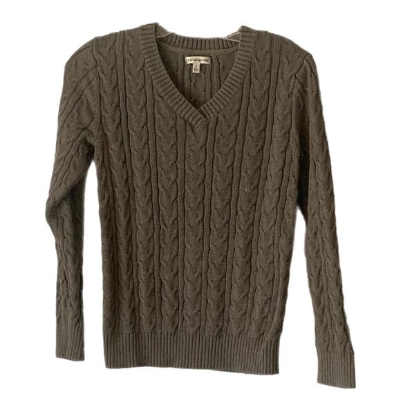 croft & barrow Sweaters - Croft & Barrow Gray V-Neck Cable Knit Sweater Size Small